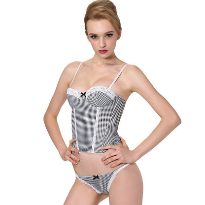 Fashion Plaid Comes With Cups, Free Bras, Corsets, Women's Court Abdomen Corsets, Slim Corsets