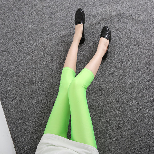 Fluorescent Seven-point Leggings Shiny Solid Color Gloss Pants