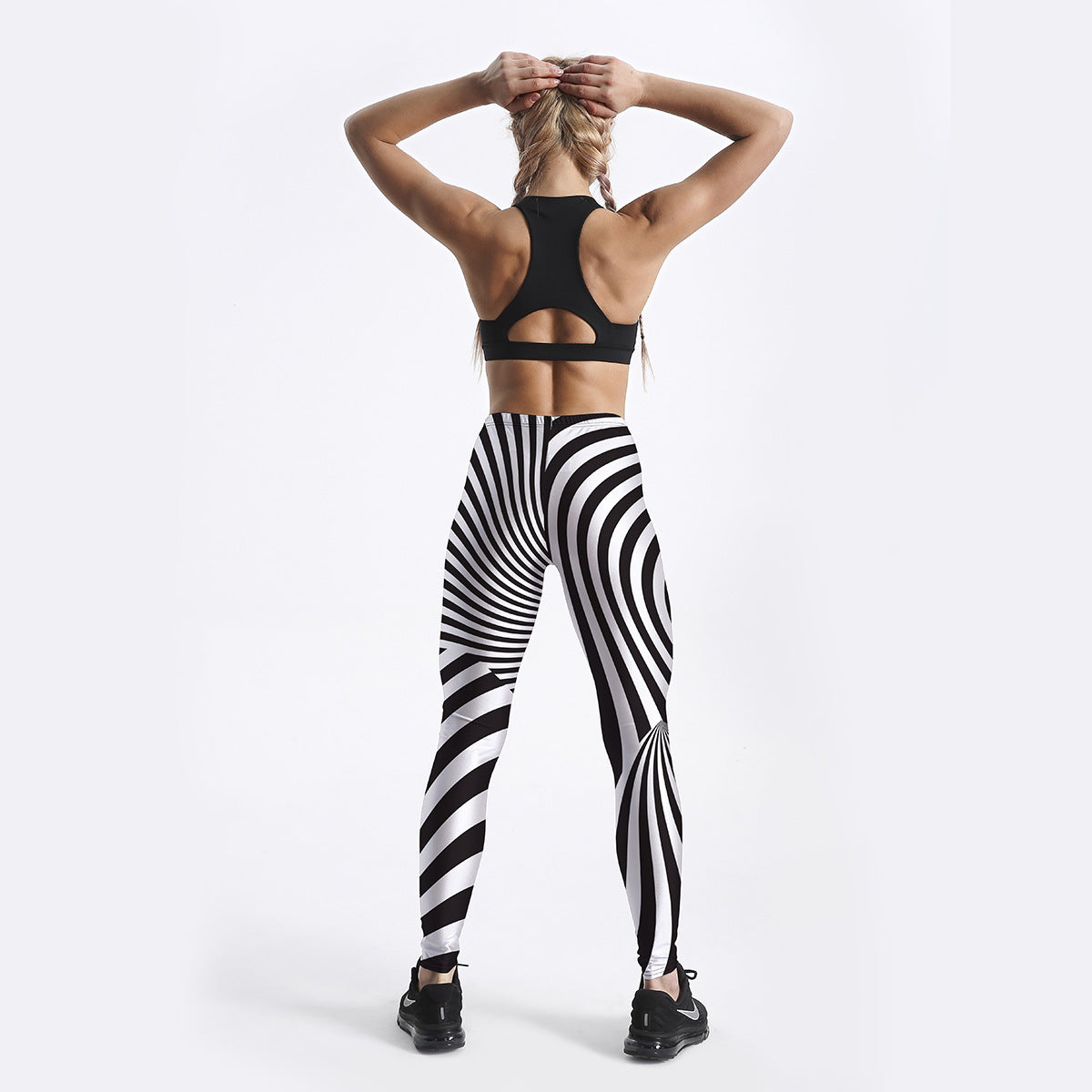 Spring New Black And White Striped Printed Ladies Slim Fit Leggings