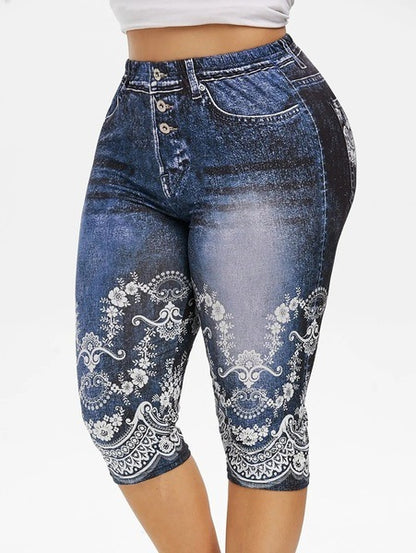 Denim Yoga Pants Jeans Leggings High Waist Capri Pants Jeggings