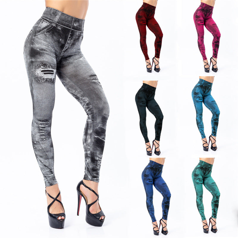 Women's Super Elastic 9-point Denim Leggings