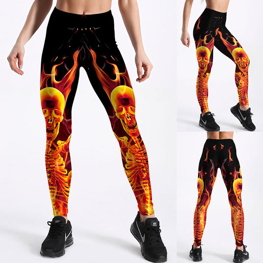 Women's Thin Breathable Slim Flame Skeleton Leggings