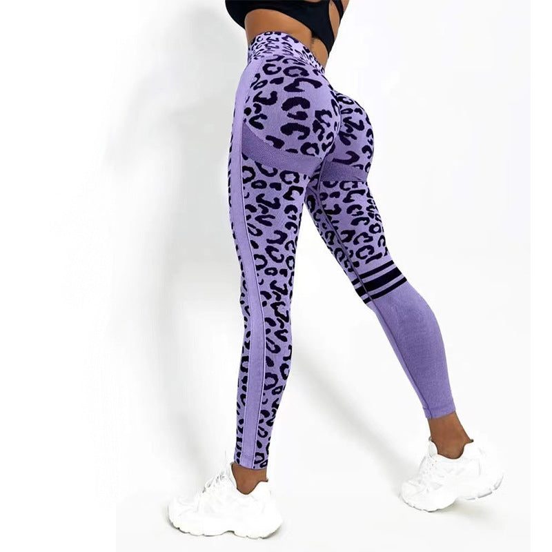 Chemical Fiber Blend Leopard Print Yoga High Waist Tights