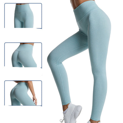 High Waisted Threaded Gym Pants Solid Color Plus Size Seamless