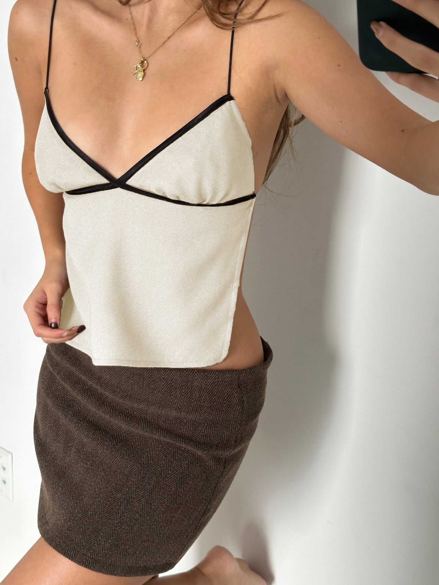 Cotton And Linen Chest-wrapped Backless Lace-up Vest