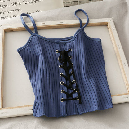 Drawstring Pleated Slim Short Suspender For Women Vest