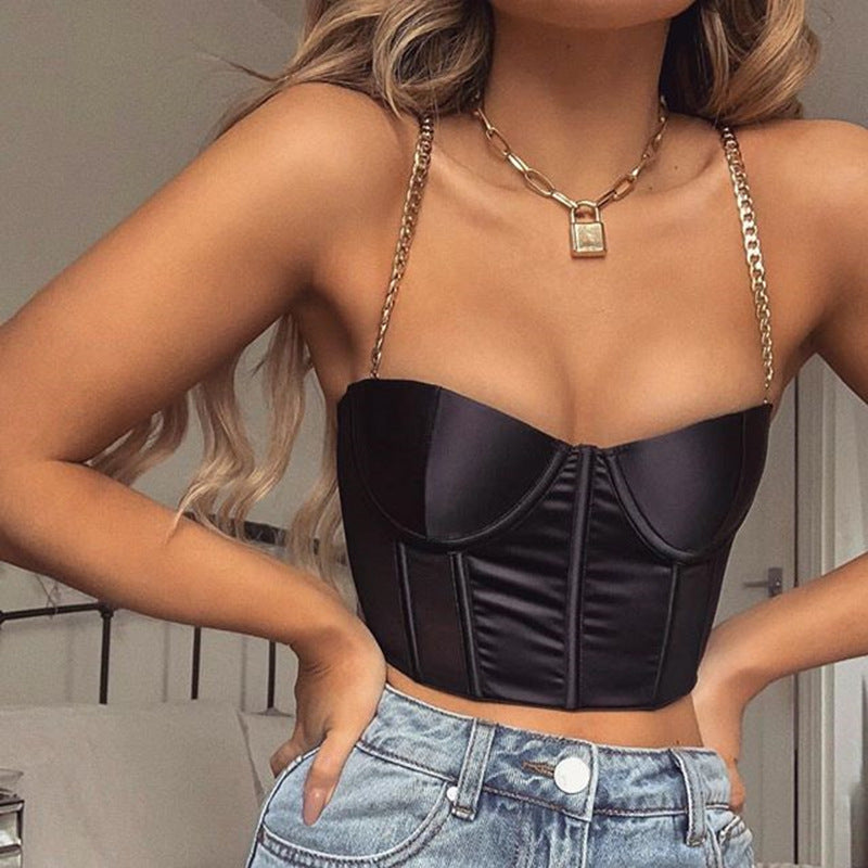 Sexy Slim-fit Metal Camisole Top Cropped Satin Camisole Women