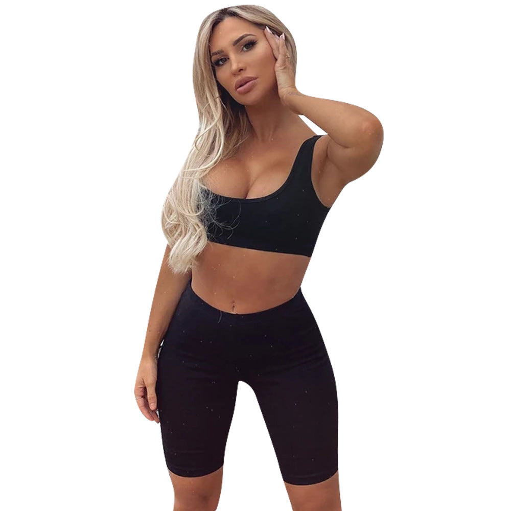 Women's Summer Solid Color Sports Sexy Two-piece Set