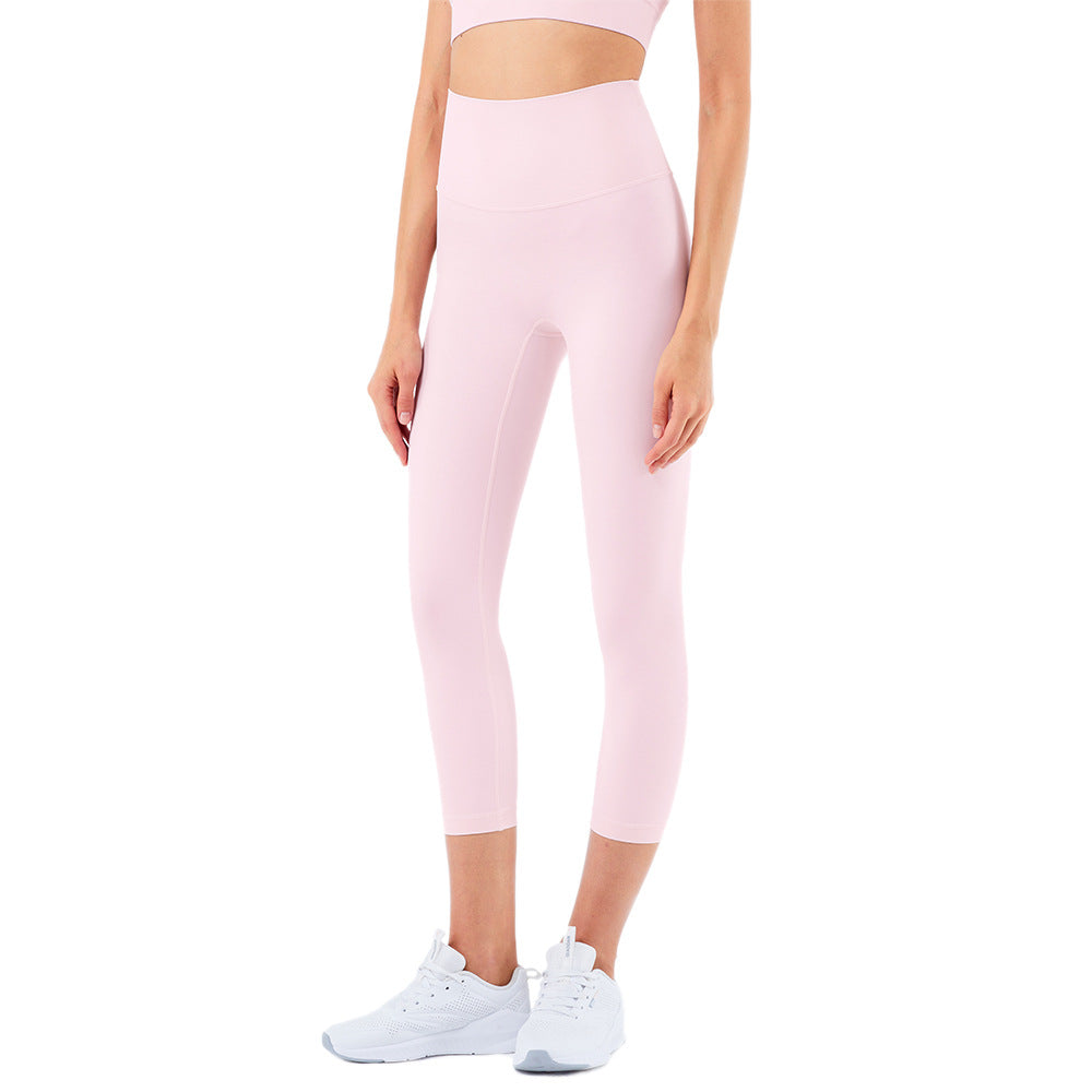 Yoga Cropped Pants High Waist Peach Hip Pocket Leggings