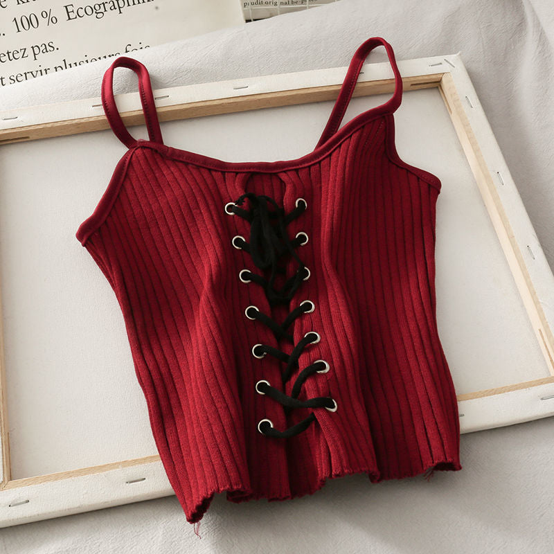 Drawstring Pleated Slim Short Suspender For Women Vest